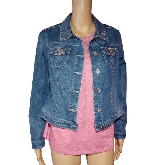 CATO denim- jean jacket with rhinestones - Picture 1 of 7